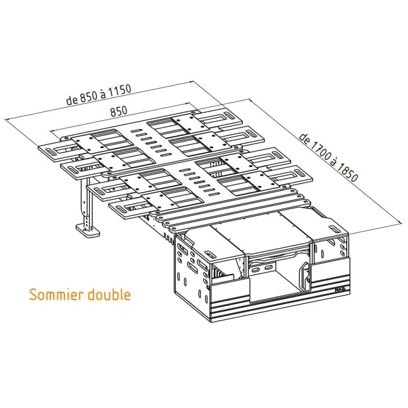 Sommier double à peignes + structure de lit Hive Box Omni Box XS